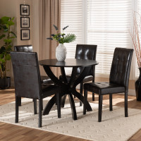 Baxton Studio Elira-Dark Brown-5PC Dining Set Elira Modern and Contemporary Dark Brown Faux Leather Upholstered and Dark Brown Finished Wood 5-Piece Dining Set